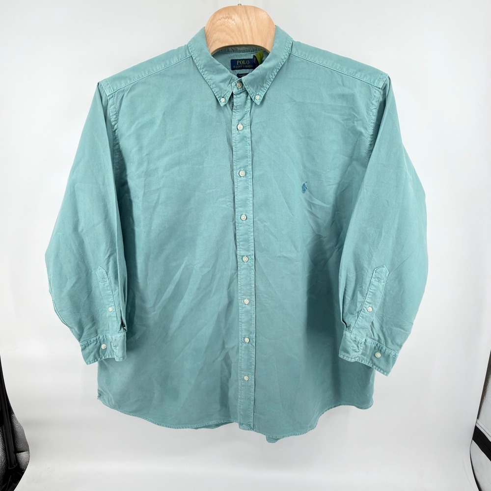 Polo Ralph Lauren Button Front Shirt Mens 3XB Aqua Blue Cotton Classic Fit